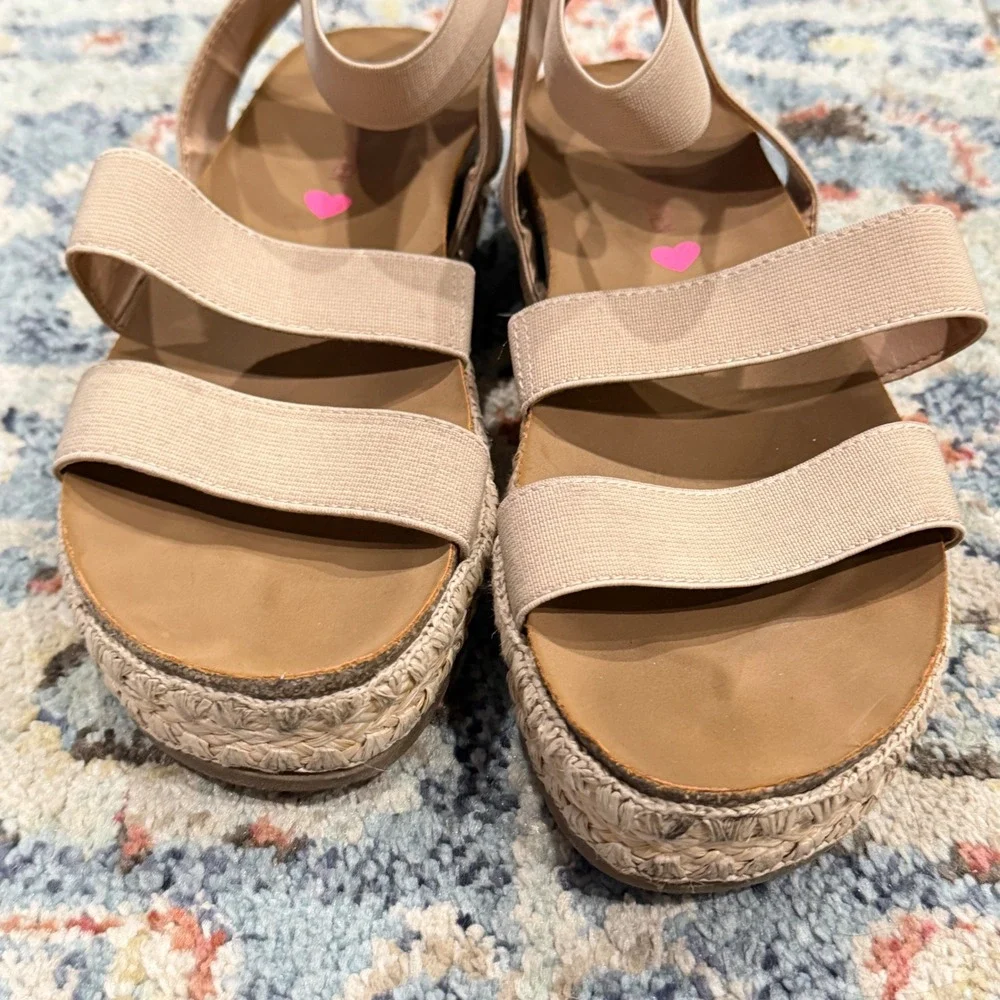 Steve Madden Bandi Sandals Girls 3 Tan Elastic Espadrille Platform